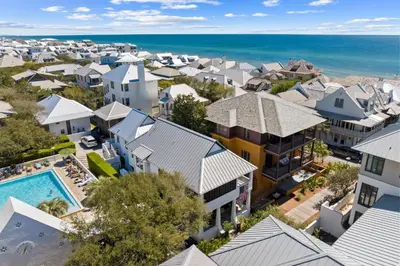 an aerial view of a residential neighbourhood with a swimming pool at Abba Cottage in Rosemary Beach