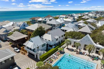 an aerial view of a resort with a swimming pool at Abba Cottage & Carriage House in Rosemary Beach