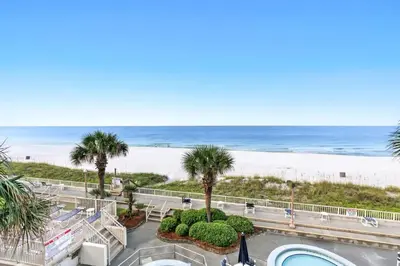 a view of the beach from the balcony at Latitude 29 Unit 21 in Panama City Beach