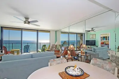 a living room with a view of the ocean at One Seagrove Place 0605 in Santa Rosa Beach