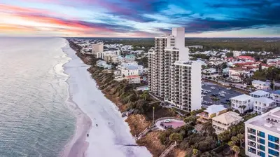 an aerial view of the beach and the ocean at One Seagrove Place 0701 in Santa Rosa Beach