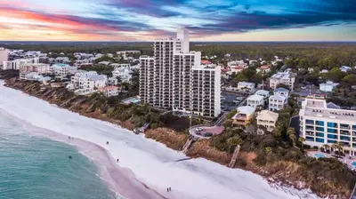 an aerial view of a resort and the beach at One Seagrove Place 0401 in Santa Rosa Beach