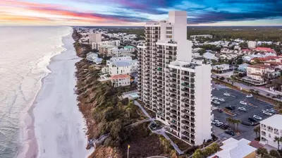 an aerial view of the beach and the ocean at One Seagrove Place 1505 in Santa Rosa Beach