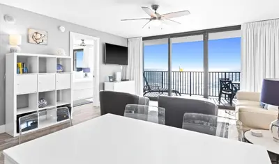 a living room with a view of the ocean at One Seagrove Place 0402 in Santa Rosa Beach