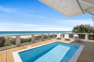 a swimming pool on a balcony with the ocean at Laguna Loafin' in Panama City Beach