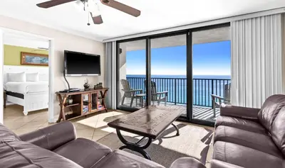 a living room with a view of the ocean at One Seagrove Place 1606 in Santa Rosa Beach