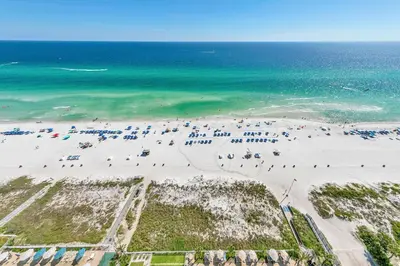 an overhead view of a beach with a lot of people at Ocean Villa 2004 by Emerald Coast Retreats Unit in Panama City Beach