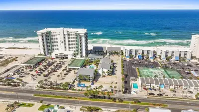 an aerial view of a resort near the ocean at Nautical Watch #E-7 by Book That Condo in Panama City Beach