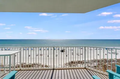 a balcony with a view of the beach at 305 Marisol in Panama City Beach