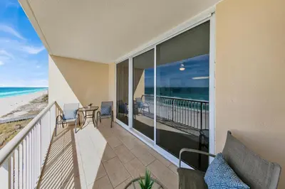 a balcony with a view of the beach at Beachfront Unit-Majestic Beach Resort in Panama City Beach