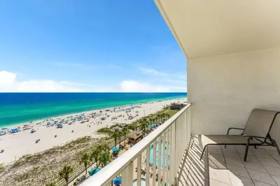 a balcony with a view of the beach at The Summit 927 in Panama City Beach