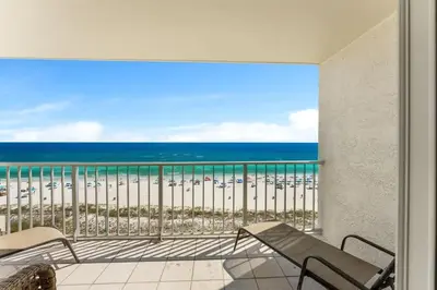 a balcony with a view of the beach at The Summit 927 in Panama City Beach