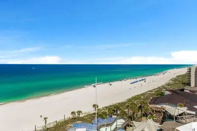 an aerial view of a beach and the ocean at The Summit 1001 in Panama City Beach