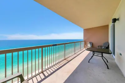 a balcony with a view of the ocean at Sunrise Beach #2107 in Panama City Beach