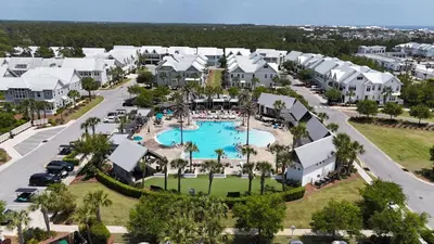 an aerial view of a resort with a pool at Ta-Da! Luxury 2BR Townhome, Golf Cart & Pool Access in Santa Rosa Beach