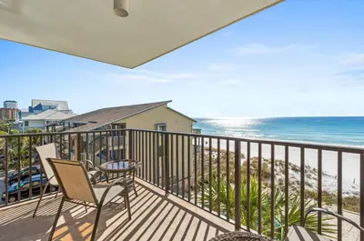 a balcony with a view of the beach at Pelican Walk 402 in Panama City Beach