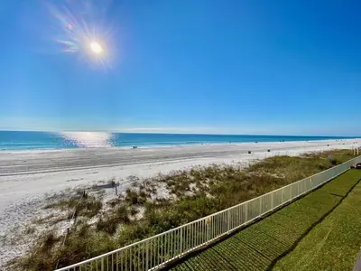 a view of the beach from the balcony of a condo at Gulfgate 304 in Panama City Beach
