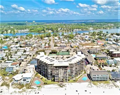 an aerial view of a resort on the beach at Pelican Walk 1008 in Panama City Beach
