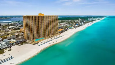 an aerial view of a hotel on the beach at Treasure Island 1405 in Panama City Beach