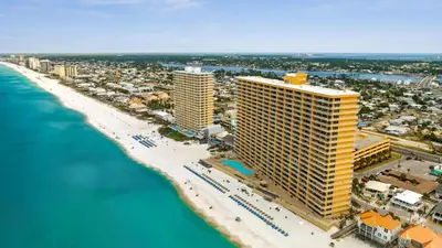 an aerial view of a resort on the beach at Treasure Island 1405 in Panama City Beach