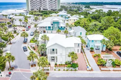 an aerial view of a house with palm trees at Relax Awhile - Main House in Panama City Beach
