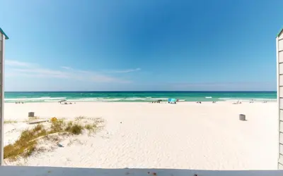 a view of a beach with people in the ocean at Beach Pleeze by Oversee 30A in Panama City Beach