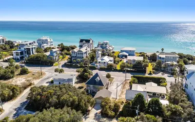 an aerial view of a residential neighborhood next to the ocean at Holzworth House by Oversee 30A in Santa Rosa Beach