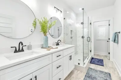 a white bathroom with a sink and a shower at Inlet Beach Paradise by Oversee 30A in Inlet Beach