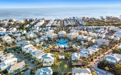 an aerial view of a resort with the ocean at The Fab Crab by Oversee 30A in Seacrest