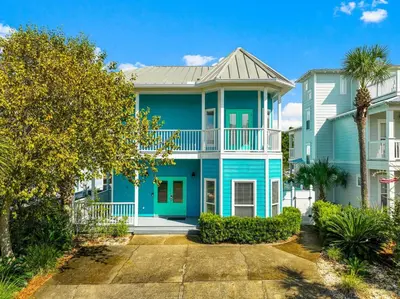 a blue house with a white at 30A Beach House - Seagrove Escape by Panhandle Getaways in Seagrove Beach