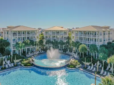 an aerial view of a resort with a fountain at Villas at Seacrest #B401 - Bella Costa in Inlet Beach