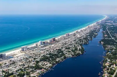 an aerial view of a city next to the ocean at Sand Castles West B28 (1/1) in Panama City Beach