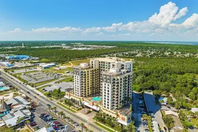 an overhead view of a tall building in a city at Origin 1227 Beachy Dreams in Panama City Beach