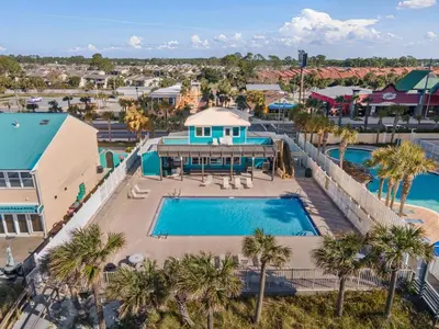 an aerial view of the pool at a resort at Gulf Highlands #222 in Panama City Beach