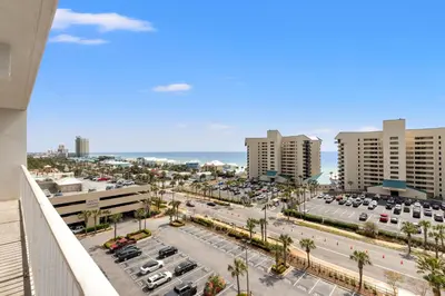 an aerial view of a parking lot in a city at Blue Turtle at Laketown in Panama City Beach