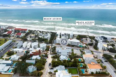 an aerial view of a coastal city with the ocean at Breezy Blue in Santa Rosa Beach