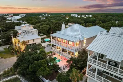 an aerial view of a house with a pool at Eyes on Sunrise in Seacrest