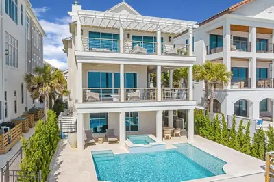 an aerial view of a house with a swimming pool at Selah at the Sea in Santa Rosa Beach