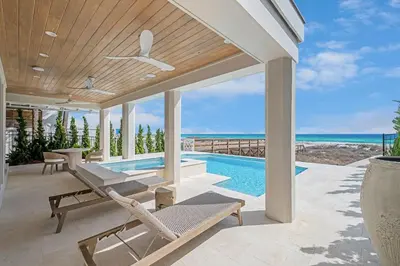 a house with a swimming pool and a patio at Selah at the Sea in Santa Rosa Beach