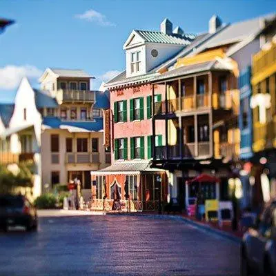 a view of a city street with many buildings at Julia's Carriage House in Rosemary Beach