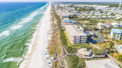 an aerial view of the beach and condos at High Pointe 32W in Rosemary Beach