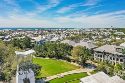 an aerial view of a residential neighborhood with houses at Percy's Flat in Rosemary Beach