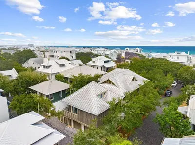 an aerial view of a residential neighborhood with houses at Brighton Carriage House in Rosemary Beach