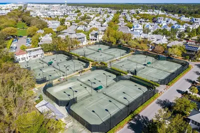 an overhead view of four tennis courts at Blue Oak in Rosemary Beach