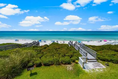 a view of a beach with stairs and the ocean at Seamist #5 in Seacrest