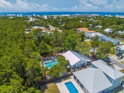 an aerial view of the resort with the ocean in the background at Moon Tide in Seacrest