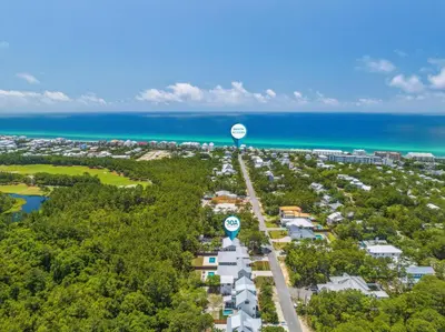 an aerial view of a city and the ocean at Moon Tide in Seacrest