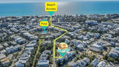 an aerial view of a city with a beach access road at 30A Emerald Waters by AvantStay Pool Bikes Bonfires in Panama City Beach
