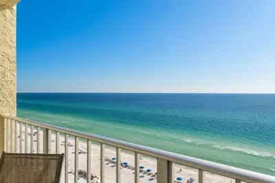 a view of the beach from a balcony at Regency Towers 1212 by Emerald Coast Retreats in Panama City Beach