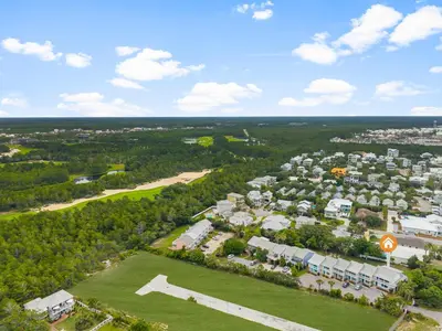 an overhead view of a park with houses and trees at Casa de Tortugas - a spacious townhome with 30a private beach access in Seacrest